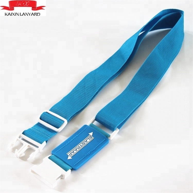 Custom New product polyester adjustable Luggage Strap belt with silicone logo parts