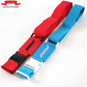 Custom New product polyester adjustable Luggage Strap belt with silicone logo parts