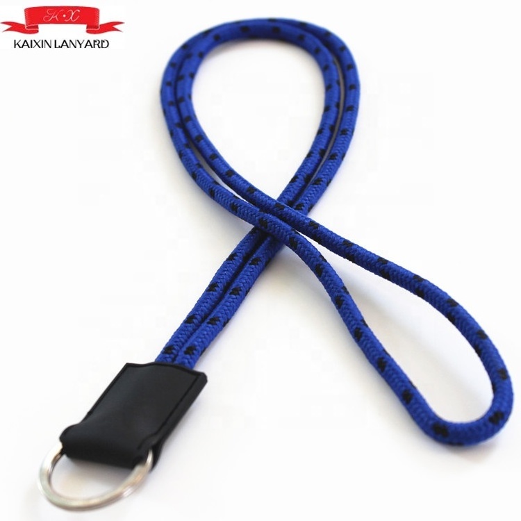 Factory directly made round cord neck rope lanyard with kye-ring and leather parts