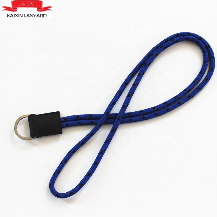 Factory directly made round cord neck rope lanyard with kye-ring and leather parts