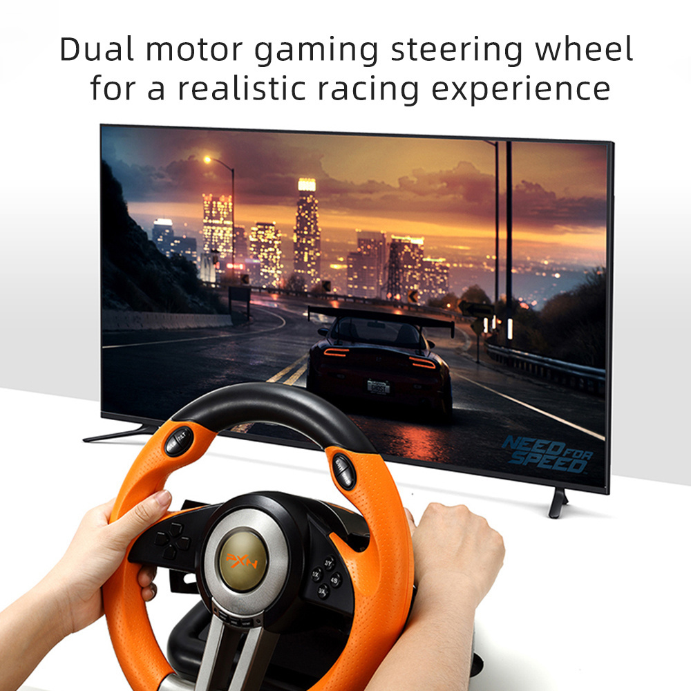 PXN-V3PRO racing game steering wheel compatible with P3/P4/switch/xboxone with built-in dual motors