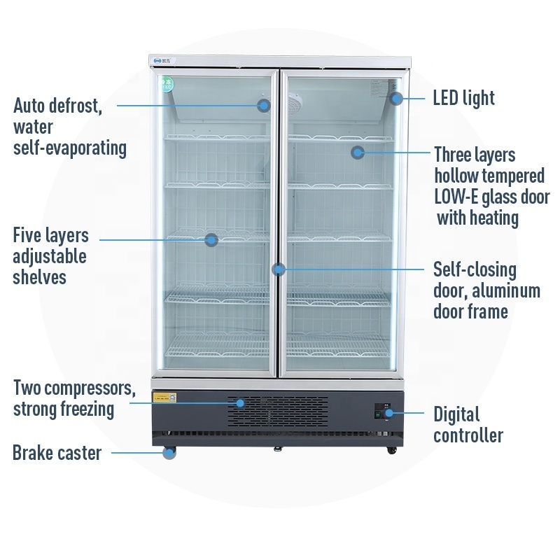 Supermarket multi sliding glass door upright commercial freezer