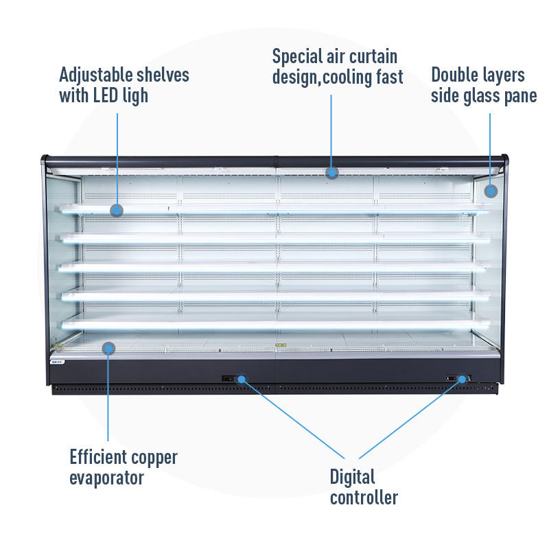 Multi-deck supermarket wall mounted open display refrigerator