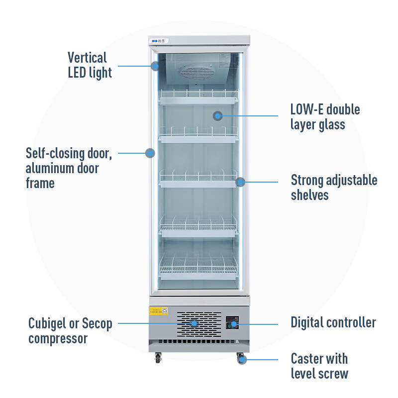 Single glass door vertical beverage refrigerator cooler