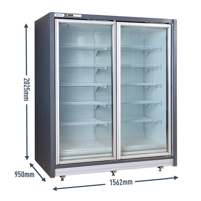 Supermarket Vertical 2 Glass Doors Fast Freezer for Frozen Food Display