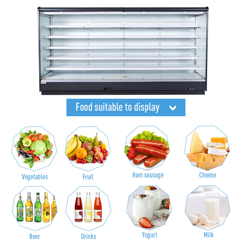 Multi-deck supermarket wall mounted open display refrigerator