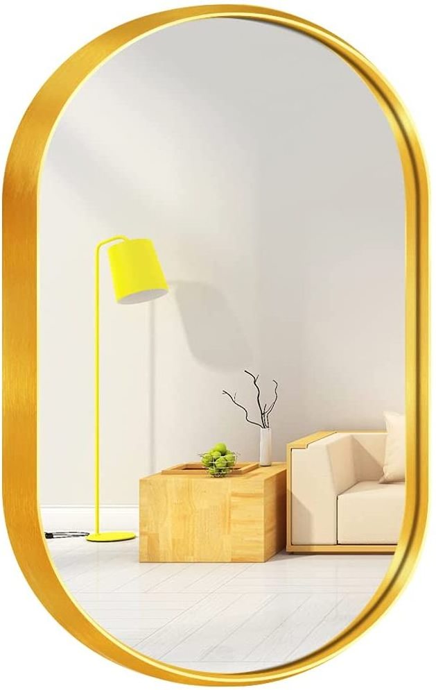 Golden metal aluminium alloy mirror frame oval aluminum frame for mirror decoration glass protection