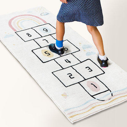 Rainbow Sky Hopscotch Game Rugs,Kids Play Area Rugs Soft Durable Floor Carpet for Bedroom