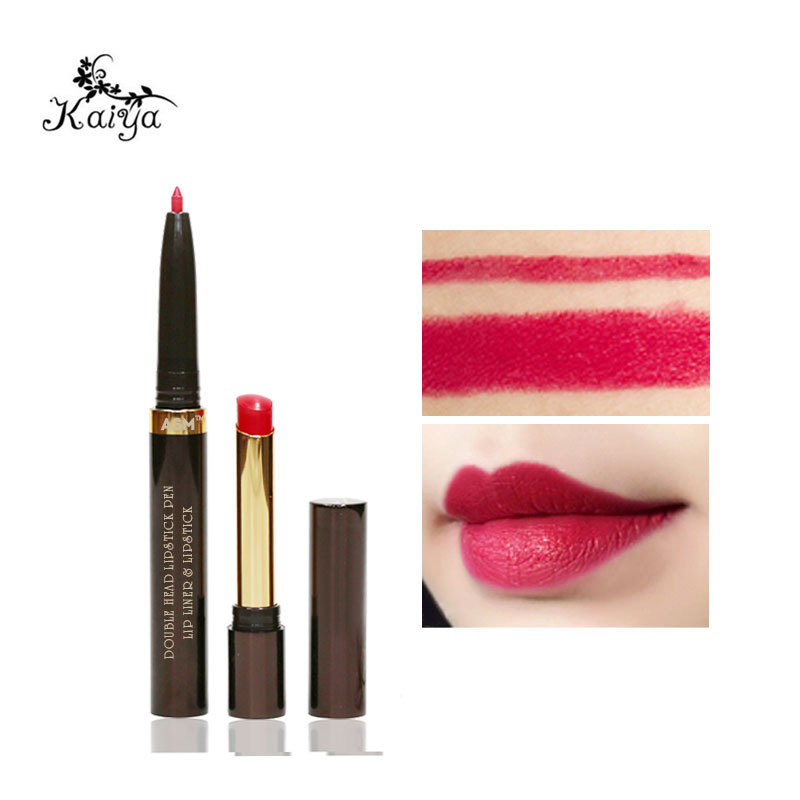 OEM Pink Waterproof Lips Makeup Moist Double Ended Matte Lip Stick Vegan Lipliner Pen Long Lasting 2 in 1 Lip Liner And Lipstick