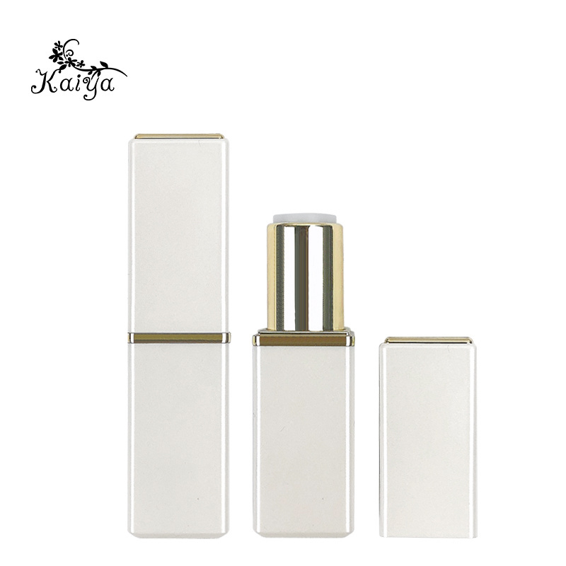 High quality unique makeup lip stain packaging container pearl white shimmer square magnetic plastic empty lipstick tube