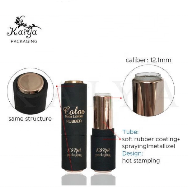 Private Label High Quality Luxury Durable Refillable Empty Lip Stick Container Rubber Black Lipstick Tube