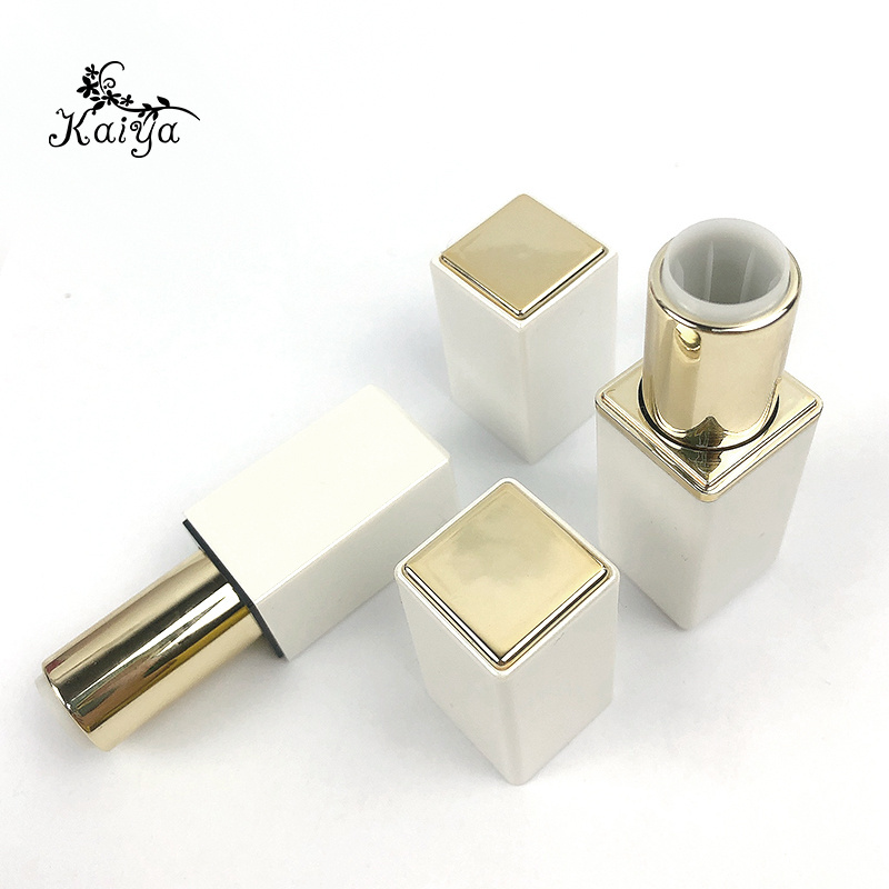 High quality unique makeup lip stain packaging container pearl white shimmer square magnetic plastic empty lipstick tube