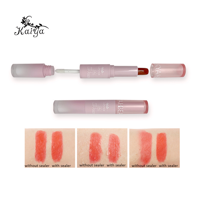 2 in 1New makeup dual end wholesale custom lip stick lipstick sealer set waterproof pink vegan matte color lipstick