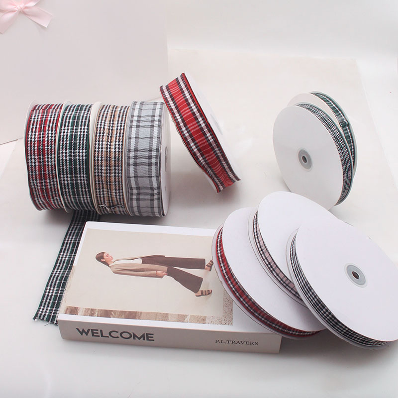 Wholesale plaid ribbons bow decorative wire edged wreath ribbon roll for flower Christmas tree