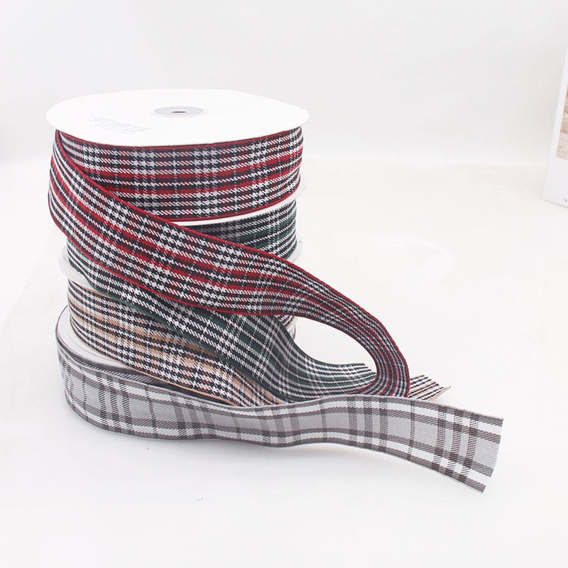 Wholesale plaid ribbons bow decorative wire edged wreath ribbon roll for flower Christmas tree