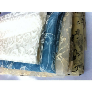 100 Polyester Fabric China made jacquard wholesale embroidered organza fabric blues organza curtains