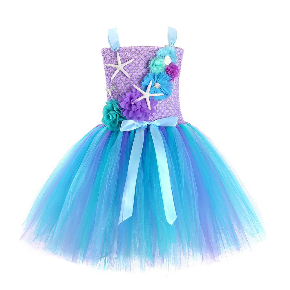 Summer Fashion Newborn Skirt Starfish Flower Princess Children's Holiday Fluffy Yarn Baby Girl Dress