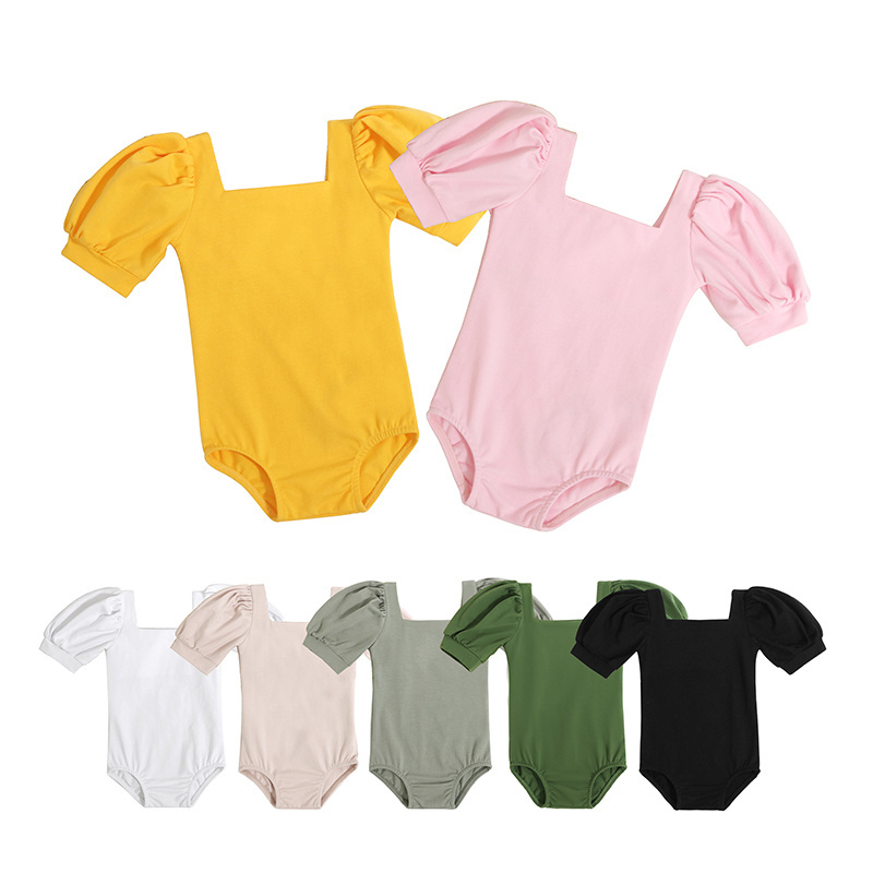 Factory Direct Kids Summer Baby Bodysuit Square Neck Clothing Bubble Short Cape Sleeve Cotton Fabric Baby Rompers