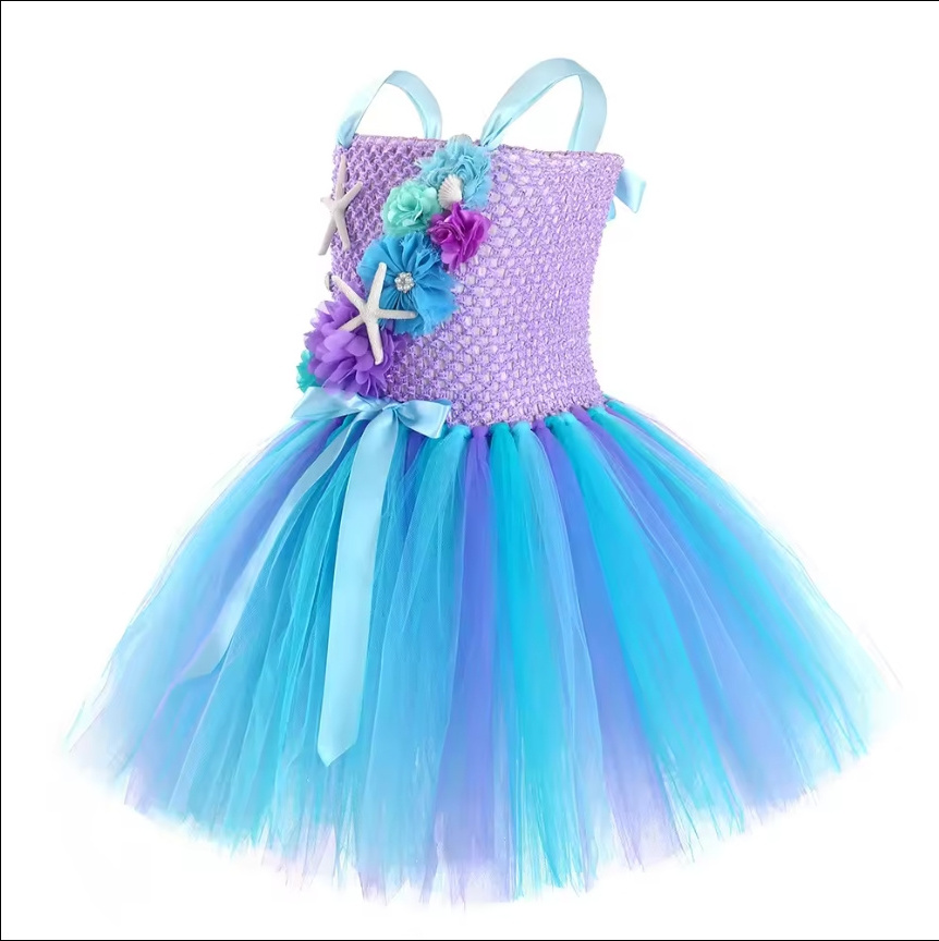 Summer Fashion Newborn Skirt Starfish Flower Princess Children's Holiday Fluffy Yarn Baby Girl Dress