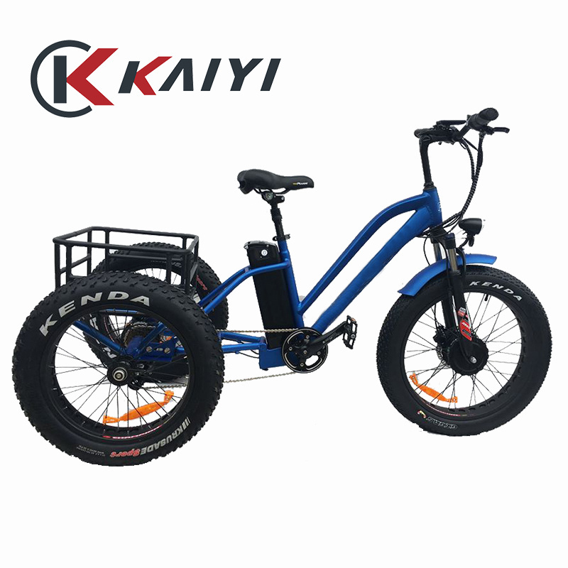 KAIYI Bafang Front Hub Motor 48V500W 24inch Fat Tire Adult Basket Electric Bicycle Three Wheel Lithium Battery 48V 6 Speed