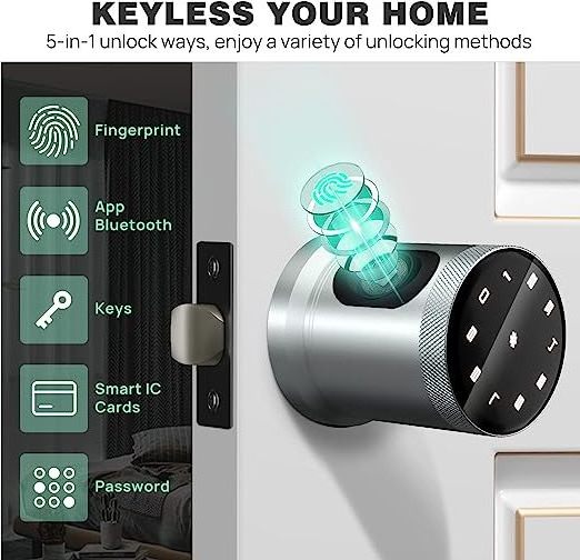 America Popular Simple Electronic Round Knob Blue/tooth App Keyless Biometric Fingerprint Smart door lock with TT Lock App