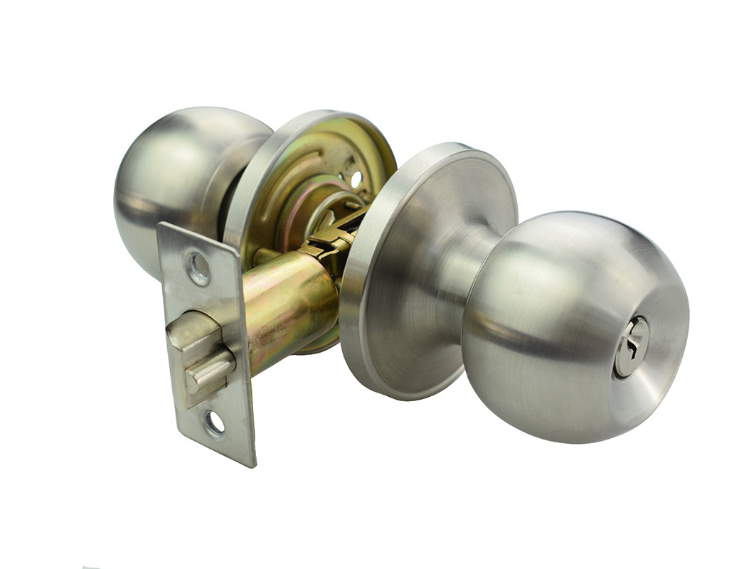 Privacy Door Knob Set with Removable Latch Plate, all Metal, for Bedroom and Bathroom, Satin Nickel Finish