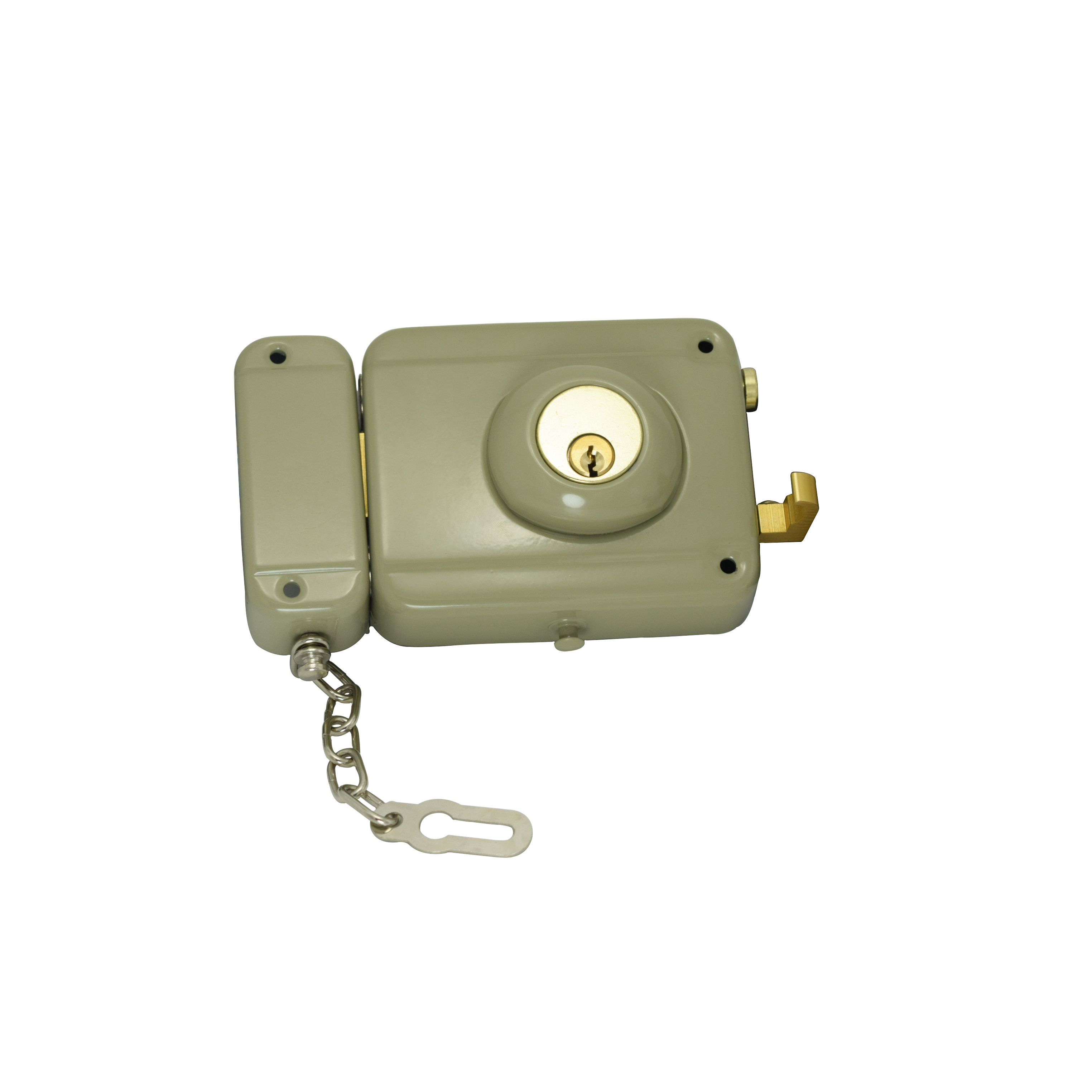 South America Popular  Products Outdoor Wooden Door Rim Bolt Door Lock Cylinder Brass Latch Paint Green Color Rim Door Lock