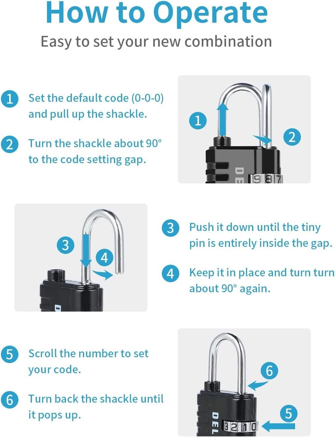 WEIJU  Combination Lock 3-Digit Small Padlock - 4Pcs Resettable Combo Lock for School Gym Locker, Outdoor, Fence