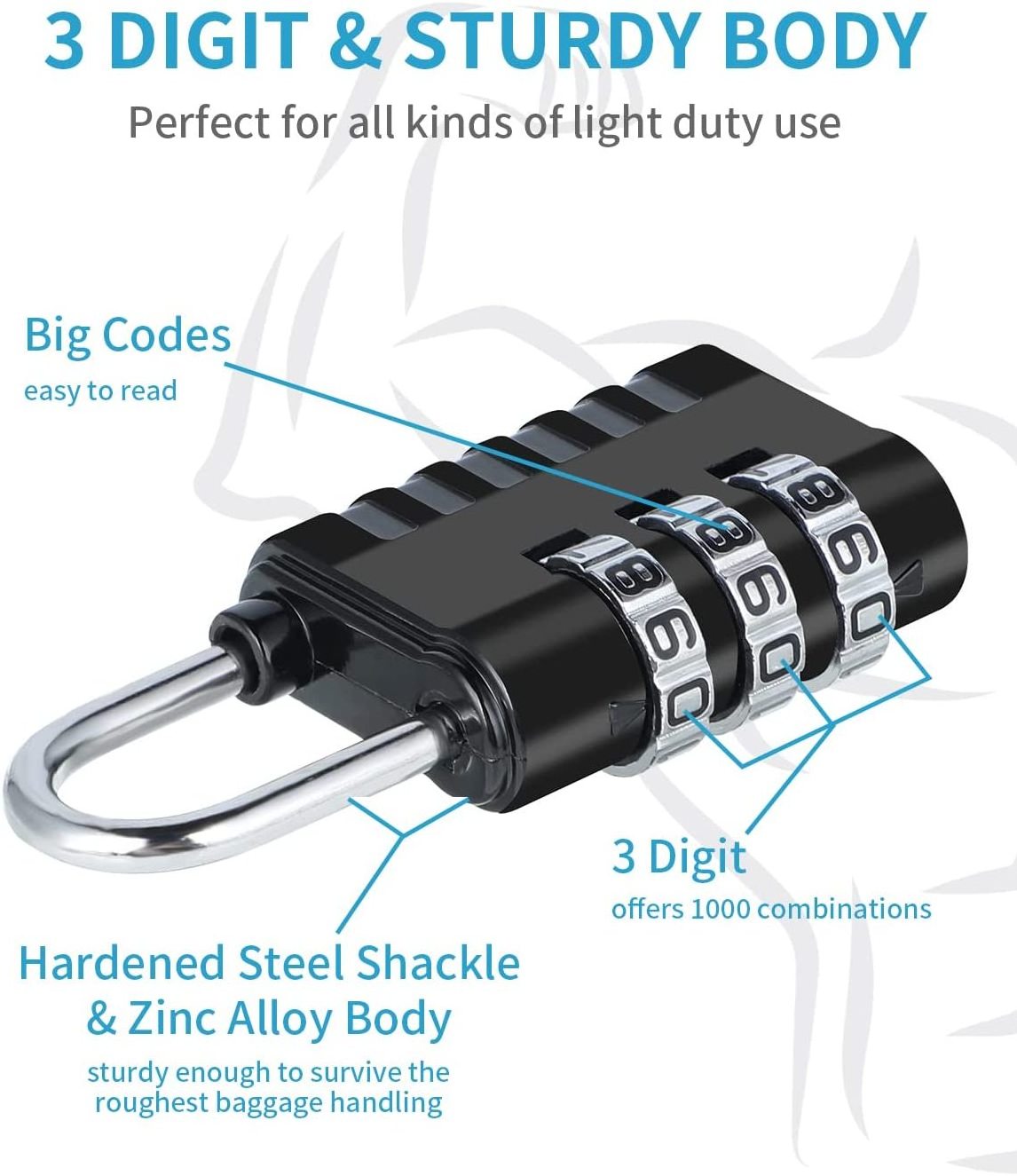 WEIJU  Combination Lock 3-Digit Small Padlock - 4Pcs Resettable Combo Lock for School Gym Locker, Outdoor, Fence