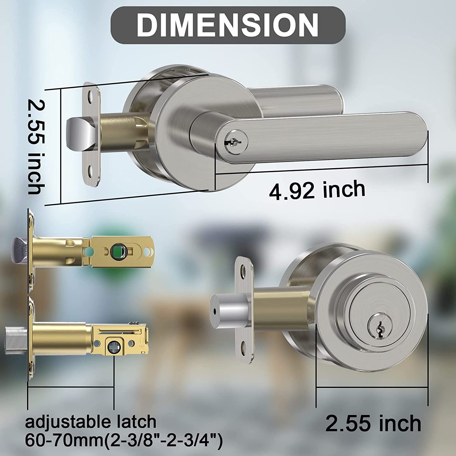 Entry Door Knob and Single Cylinder Deadbolt Lock Comboset,Modern round Entry Lever Door Handle and Single Cylinder Deadbolts,