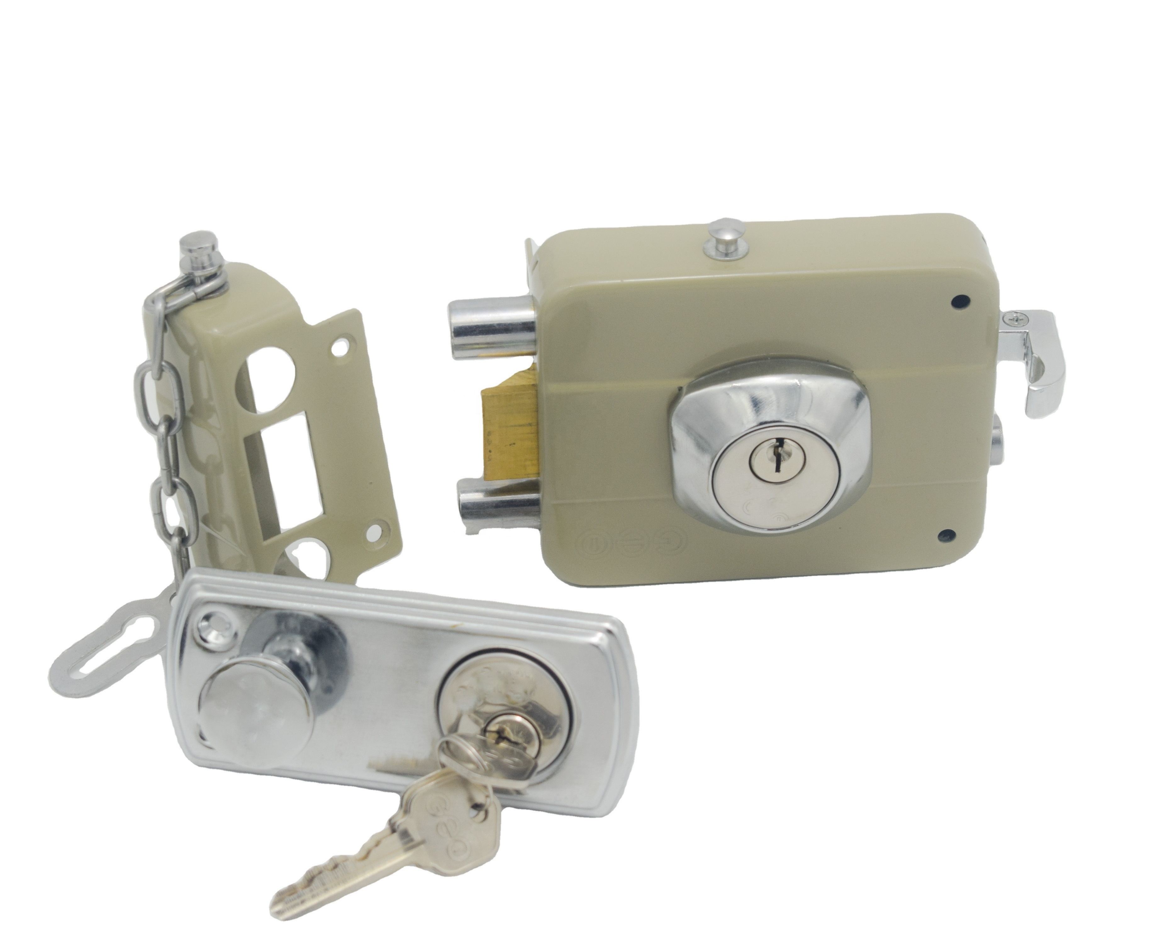 KAIYING Security Door Brass Latch 2 Round Rim Lock Gate Lock Surface Mounted With Long Throw Rim Door Locks