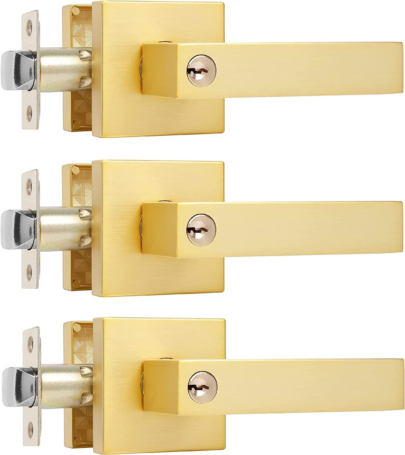 Handle Gold Home Room Wood Door Lock Handle Set entry Bathroom privacy Lever Door Handle for Interior Door