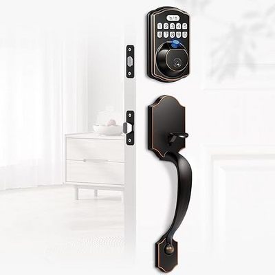 Matte Black Keyless Entry Door Lock, Electronic Keypad Deadbolt Front Door Lock Set with Handle, Finger Print Door Lock