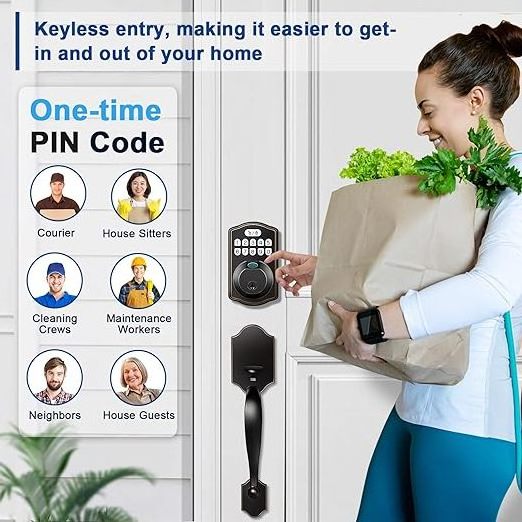 Matte Black Keyless Entry Door Lock, Electronic Keypad Deadbolt Front Door Lock Set with Handle, Finger Print Door Lock