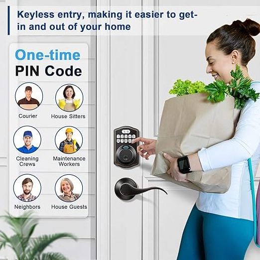 Keyless Entry Door Lock, Electronic Keypad Deadbolt Front Door Lock Set with Handle, Finger Print Door Lock