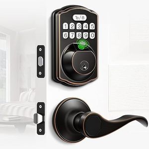 Keyless Entry Door Lock, Electronic Keypad Deadbolt Front Door Lock Set with Handle, Finger Print Door Lock