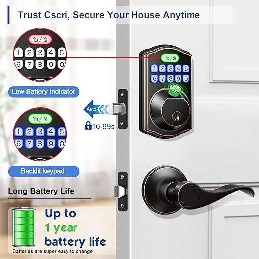 Keyless Entry Door Lock, Electronic Keypad Deadbolt Front Door Lock Set with Handle, Finger Print Door Lock