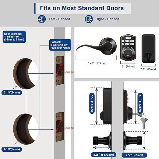 Keyless Entry Door Lock, Electronic Keypad Deadbolt Front Door Lock Set with Handle, Finger Print Door Lock