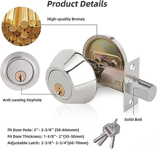 Single Cylinder Deadbolt, Modern Deadbolt Lock with Keys, Door Locks with Deadbolt for Front Door Entrance