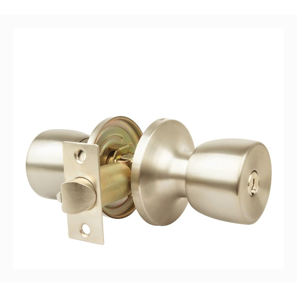 Tubularl knob door lockset brushed stainless steel main residential for entry privacy bathroom round door knob lock