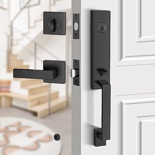 Matte Black  Heavy Duty Front Door Knob and Deadbolt Lock Set, Single Cylinder HandleSet for the door