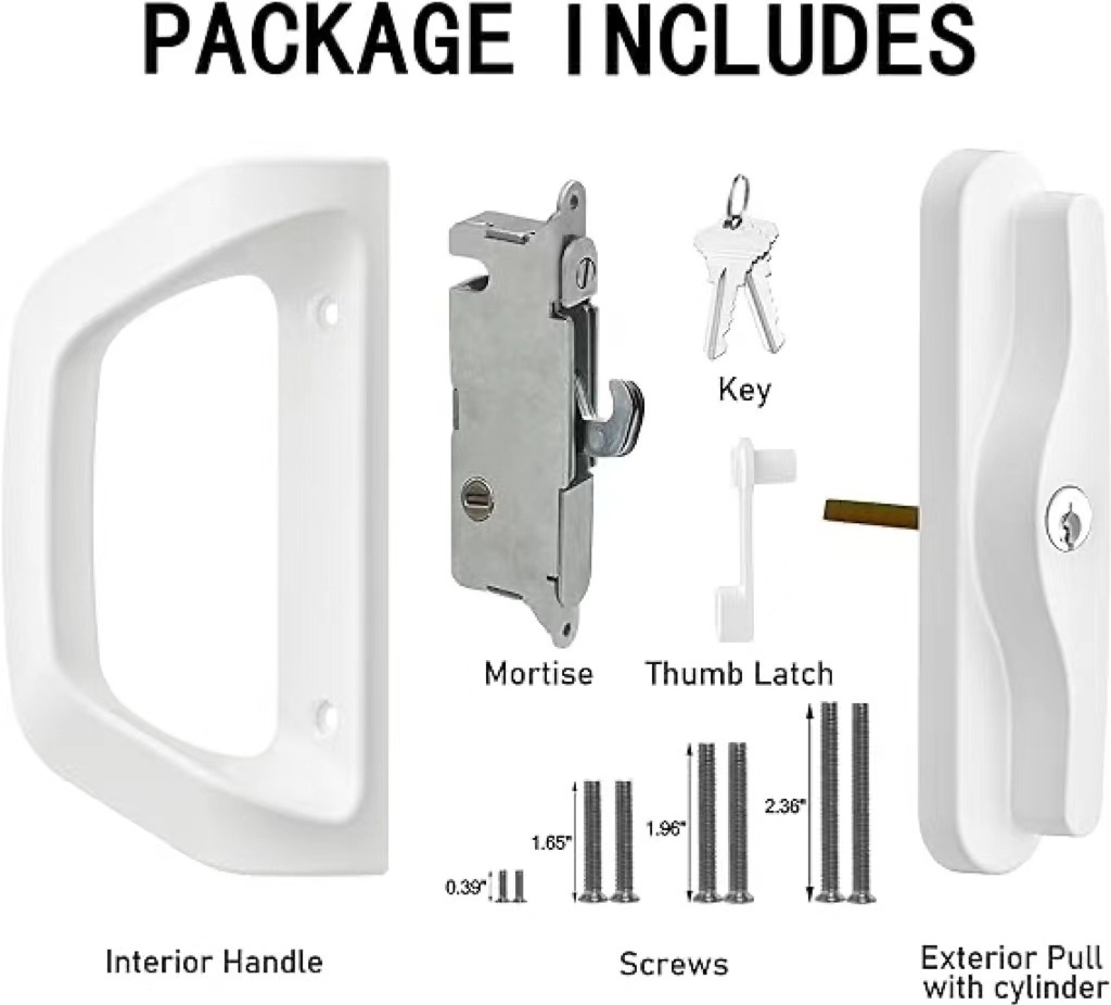 Sliding Glass Door Lock, Patio Door Handle Set with Key Cylinder & Mortise Lock Patio Door Lock