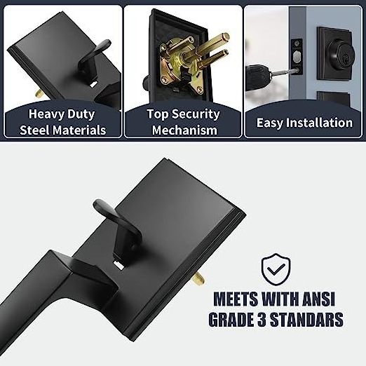 Matte Black  Heavy Duty Front Door Knob and Deadbolt Lock Set, Single Cylinder HandleSet for the door