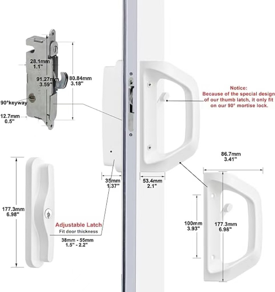 Sliding Glass Door Lock, Patio Door Handle Set with Key Cylinder & Mortise Lock Patio Door Lock