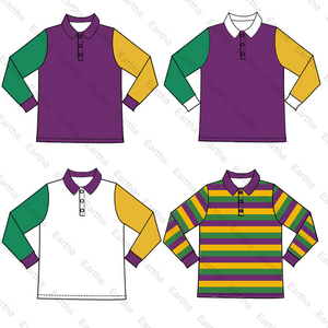 wholesale 95%cotton Long Sleeve Mardi Gras Kids Purple, Green & Gold  Polo Shirt baby boys shirts