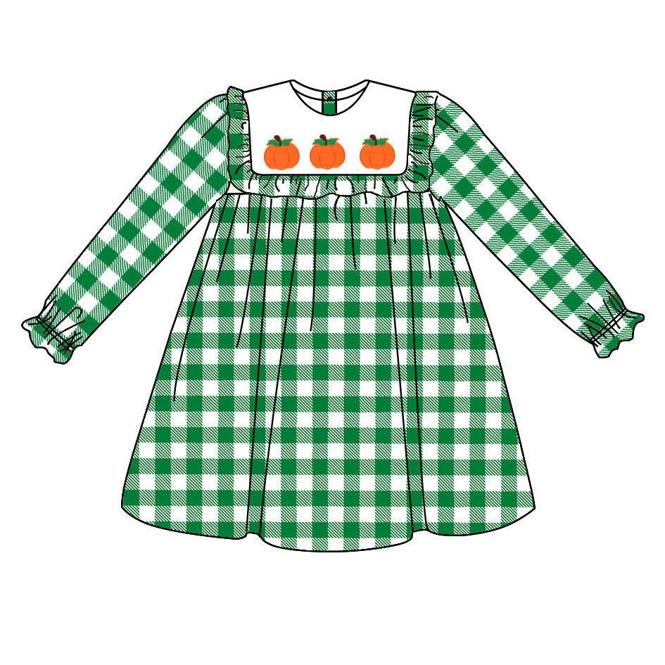 Summer fashion dresses 95%cotton  plaid frill smocked pink dress custom  kids girl gingham dress for girls Easter