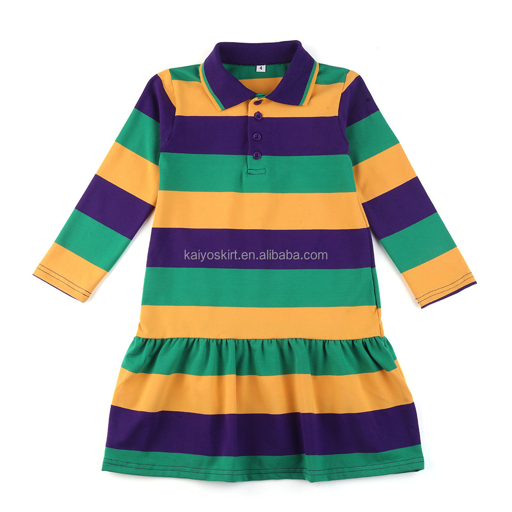 Custom Mardi Gras Apparel Purple Green Gold All Over Striped Adult Long Sleeve Polo Shirt Mardi Gras T-shirt