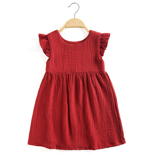 Hot Sale  Summer Kids Girl muslin dress baby toddler  girls flutter  sleeve  dress little girl sundress