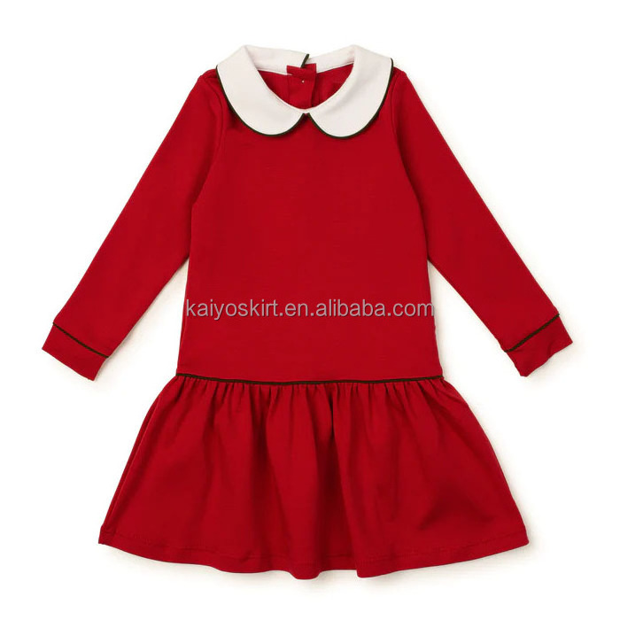 2023 girl christmas dress for kids peter pan collar red full sleeve winter kids party dress