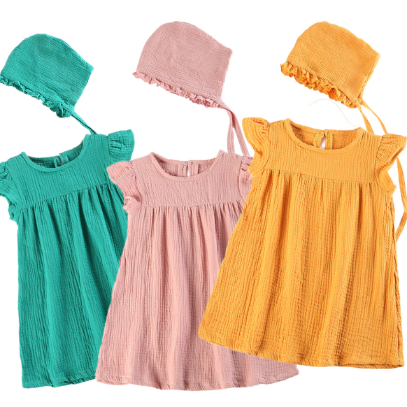 Hot Sale  Summer Kids Girl muslin dress baby toddler  girls flutter  sleeve  dress little girl sundress